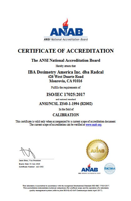 ISO EIC 17025 Certificate